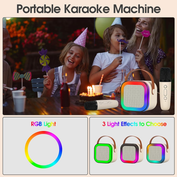 Karaokemaskine til børn og voksne, mini bærbar blue-tooth karaoke-højttaler med 2 trådløse mikrofoner og dynamiske lys, KTV hjemme, udendørs, rejser yellow