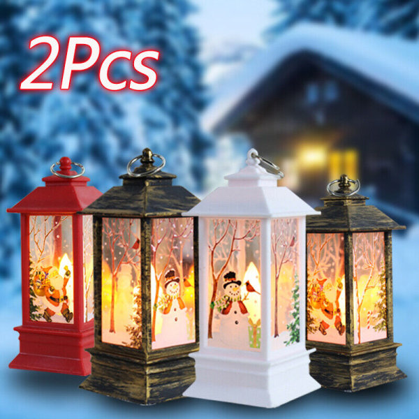 2X joulun akryyli LED-valaisin koristeet juhlavalaisimet sisätiloihin ulkokäyttöön B Red Santa claus&Bronze Snowman