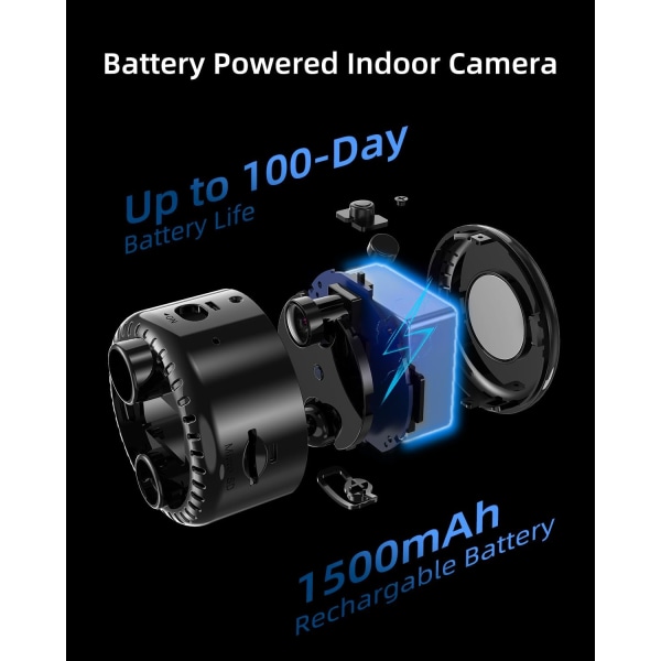 Bærbart 4K trådløst mini spionkamera - WiFi, 100 dager standby, AI bevegelsesdeteksjon, nattsyn, innendørs sikkerhet