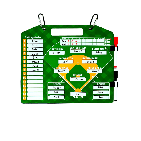 Baseball lineup board med magneter - Dugout udklipsholder til trænere, softball lineup kort og markeringstavle