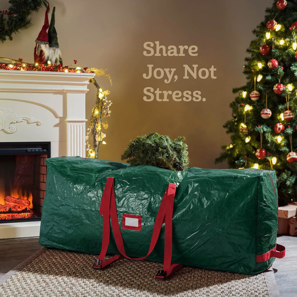 Juletræsopbevaringspose 9 Ft - Rullende juletræsopbevaringsboks - Plast, holdbare håndtag og hjul - Stor juletræspose - Grøn 9ft Red
