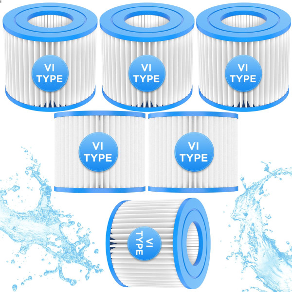 Type Ⅵ Utskifting av boblebad spafilter kompatibel med Lay-Z-Spa, Coleman SaluSpa, oppblåsbart boblebad, svømmebassengpumpefilter 6 pcs