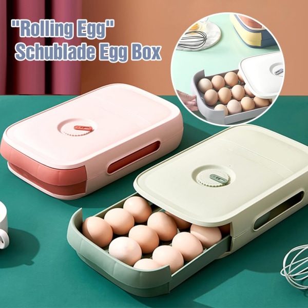 Ny skuffetype Æggeopbevaringsboks, 18-20 æg, Æggekasse med skuffe og frisk markering, stabelbar ægholder, Æggekurv til køkken Pink