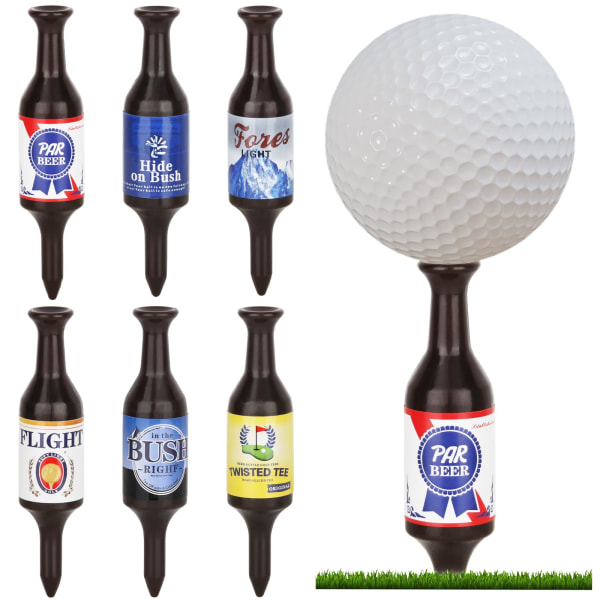 Golf tee ølflaske håndlaget, slitesterk resirkulerbart plast golf tee tilbehør, morsom golfgave til menn, pappaer, golfere, 3,5 tommer høy Light Brown Color box 6 piece set