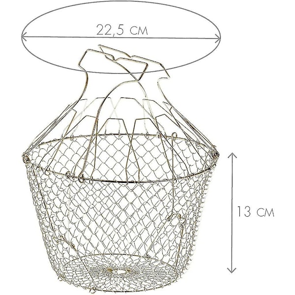 Sommer Hot Sale Sammenklappelig salatslynge med afstivere - Rustfrit stål - Nem opbevaring - Skånsom centrifugering - 22,5 cm