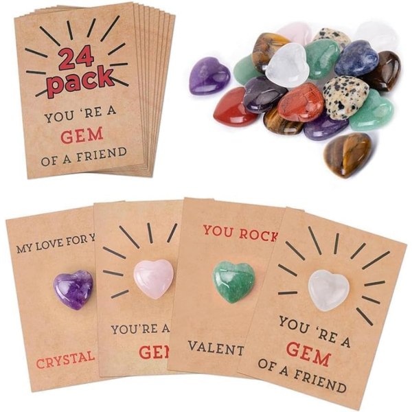 Nya 24-pack alla hjärtans kort med hjärtformade stenar, alla hjärtans dag presenter för barn, utbyteskort barn roliga presenter för pojkar flickor