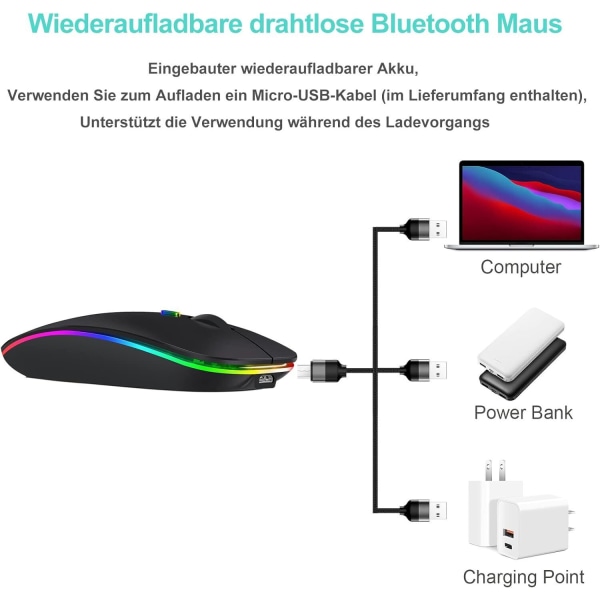 RGB LED trådløs mus genopladelig optisk slanke lydløse mus USB til bærbar pc