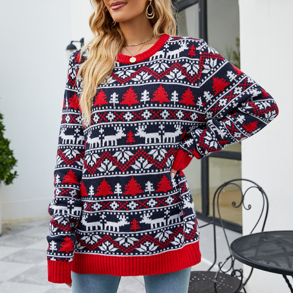 Ny unisex män kvinnor Santa Xmas Christmas Novelty Fairisle Retro Jumper Sweater Navy Blue S