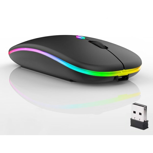LED-uppladdningsbar trådlös Bluetooth mus - Tyst och tunn design för kompatibilitet med flera enheter - Perfekt för bärbar dator, stationär, surfplatta, telefon, TV