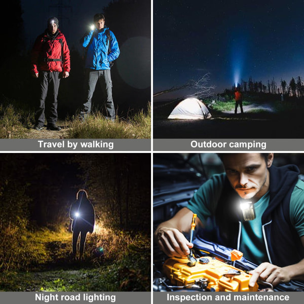 Minilommelykt med klips, digital strømskjerm, oppladbar lue, lysklemmer på hatten, 1 LED magnetisk flatlommelys for løping, camping, sykling White