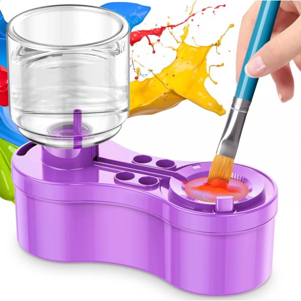 5-i-1 Penselrengöringsmedel - Uppgraderat verktyg med avlopp, hållare, vattencirkulation för akryl, akvarell, färger - Perfekt för konstnärer och barn Blue