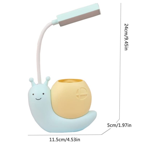 Bedårende Snail LED-skrivebordslampe - Penholderlampe til børn - USB-opladning - 360° justerbar hals - Øjenvenligt elevlæringslys blue