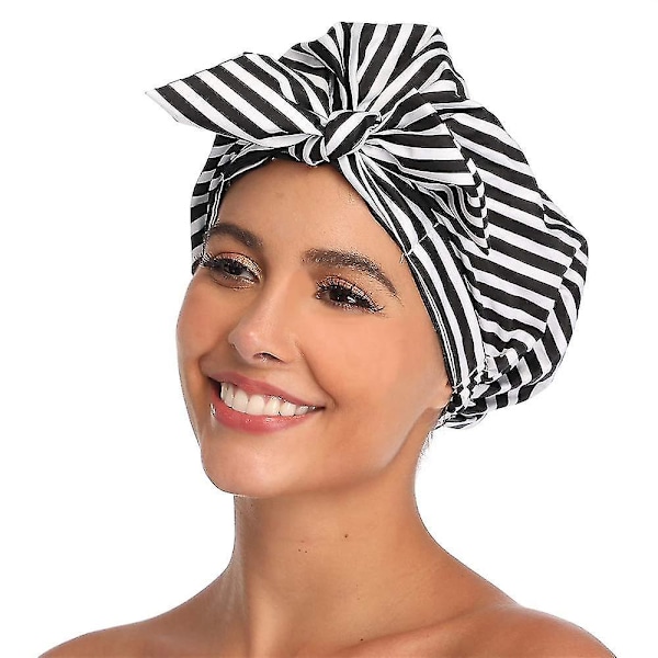 Gode påsketilbud! Dusjhette for kvinner, hårhetter for dusj, gjenbrukbar dusjhette for langt hår, stor turban dusjhette for fletter, svart