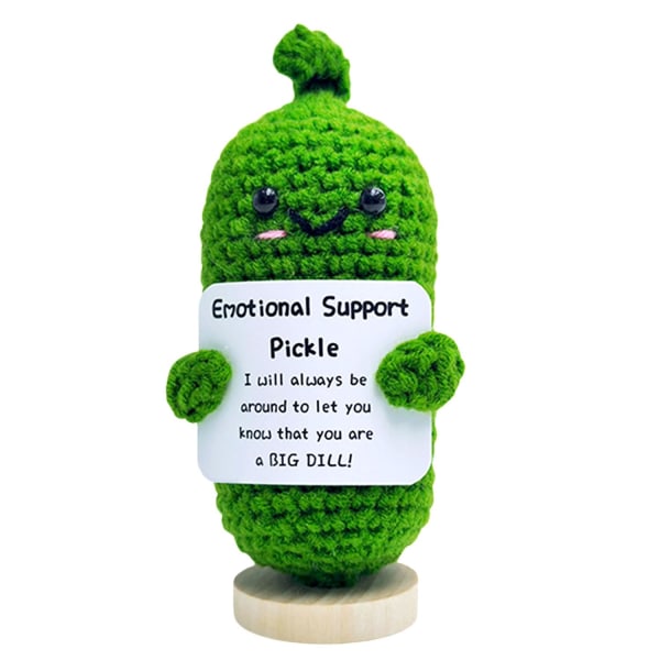 Emotionaalinen tuki Pickle Pehmo - Hauska työpöytäkoriste positiiviseen tunnelmaan, söpö minineulottu nukke syntymäpäivälahjoihin alle 10-vuotiaille (1 suolakurkku)