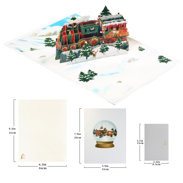 ART-julekort med tog, pop-up-julekort, 3D-pop-up-julekort, ferie-feriekort 1 pc