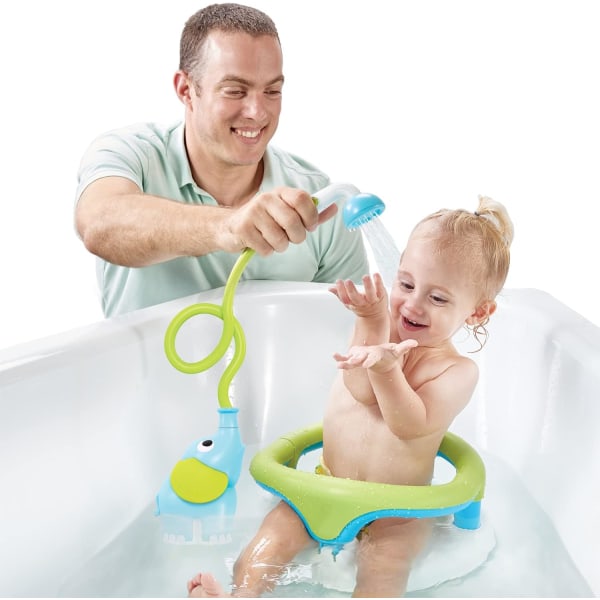 Gör Baby Bath Time roligt med Elephant Water Pump Duschhuvud - Trunkpipssköljare, justerbart vattenflöde, perfekt för nyfödda i badkar eller handfat Yellow