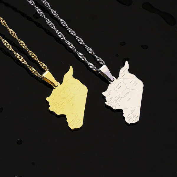 2x Unikt Syria Map Pendant Halsband Lämpligt för alla åldrar Syrien Outline Map Pendant Halsband Metall Syrien Map Halsband 2 pcs