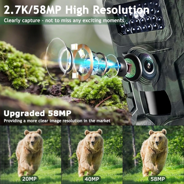 Wildlife Camera, 58MP Full HD Wildlife Camera, IP66 vandtæt dyrekamera, Wildlife Camera med 2,0 tommer videoskærm