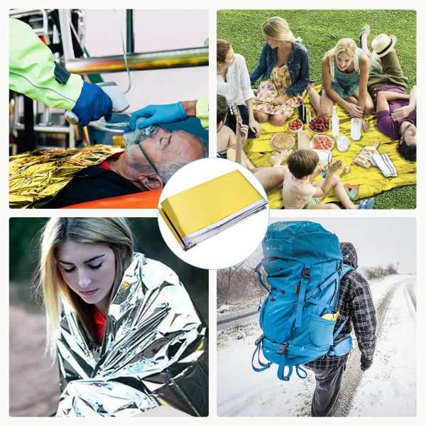 4-delt ultra tykt overlevelsestæppesæt - termofolietæpper til udendørs camping, vandreture, maraton og nødsituationer