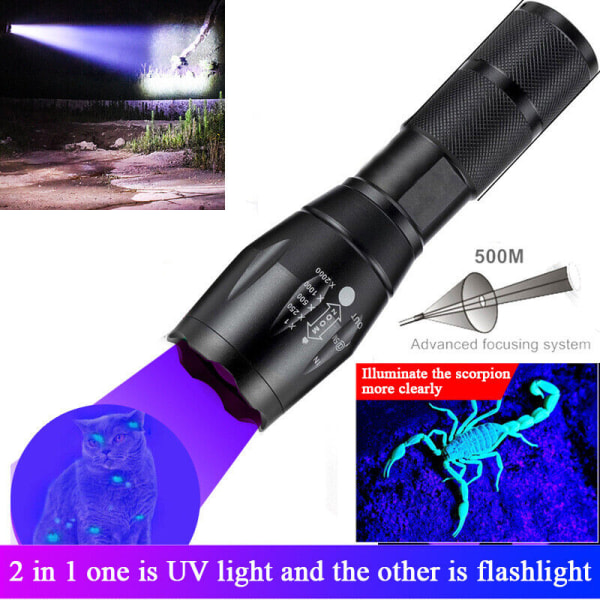 Super Bright 120000lm UV-taskulamppu Ultraviolettinen taskulamppu Blacklight Light Lamp LED