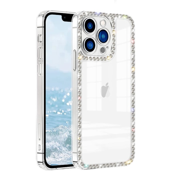 Sommarrea 1 st Kompatibel med iPhone 13 Pro Max Transparent Skal Sött för Kvinnor Tjejer Bling Diamant Glitter Strass Glittrande B