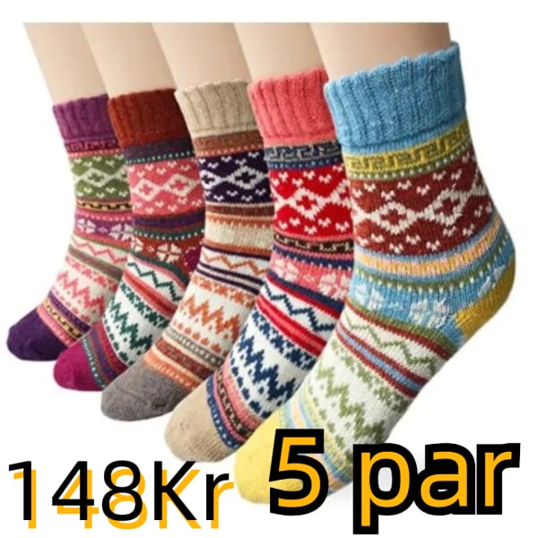 INF 5 par strikkede sokker i flotte farver og mønstre Bølget 5 pairs One size fits all