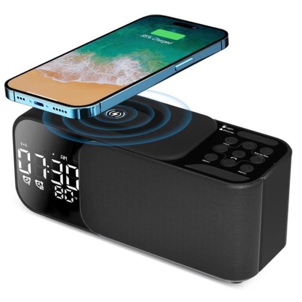 Bluetooth väckarklocka-högtalare - YANX - Bluetooth-högtalare - med väckarklocka och trådlös laddning - Radio - Nattljus - med klocka