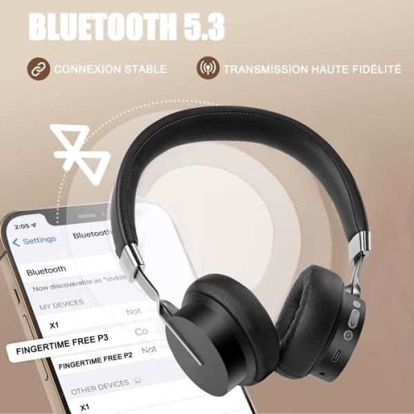 Bluetooth 5.0 hörlurar - YANX - Vikbara trådlösa med djup bas, stereoljud med inbyggd mikrofon Batteritid upp till 20 timmar - Svart