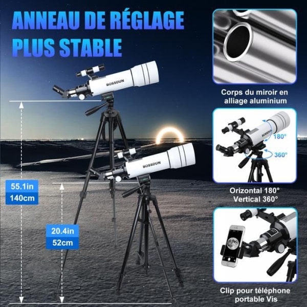 Astronomiskt teleskop - YANX - Brännvidd 400 mm Lins 70 mm - 66x 33x 20x