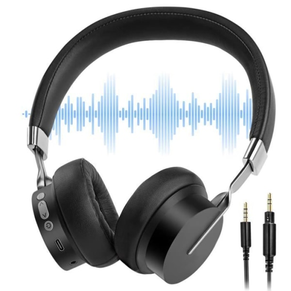 Bluetooth 5.0 hörlurar - YANX - Vikbara trådlösa med djup bas, stereoljud med inbyggd mikrofon Batteritid upp till 20 timmar - Svart