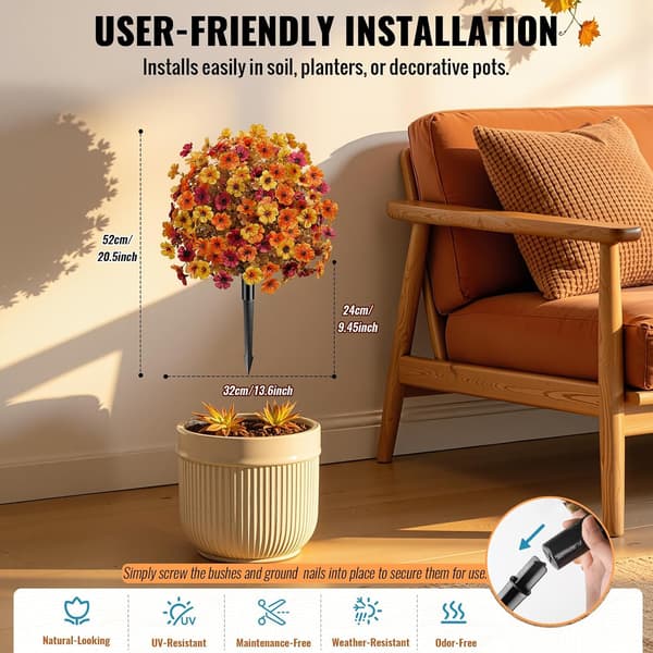 2 stk kunstige høst-kuleblomster utendørs falske planter 2 pcs