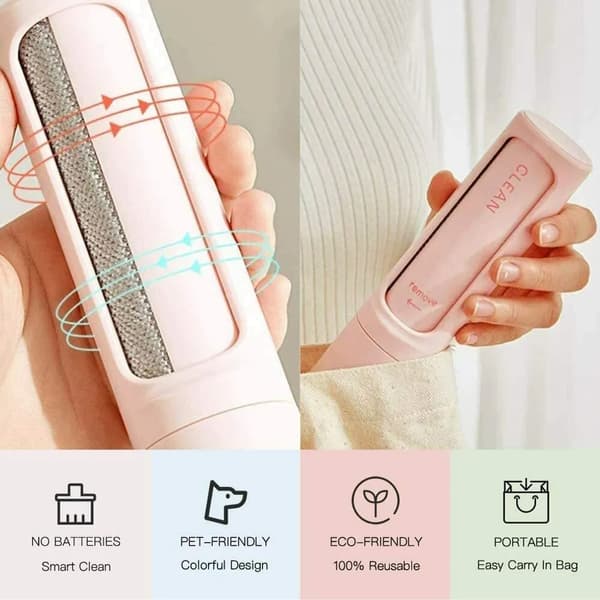 Gjenbrukbar kjæledyrhårfjernerulle ca. 18,3 cm ABS rosa sofaklær teppebørste