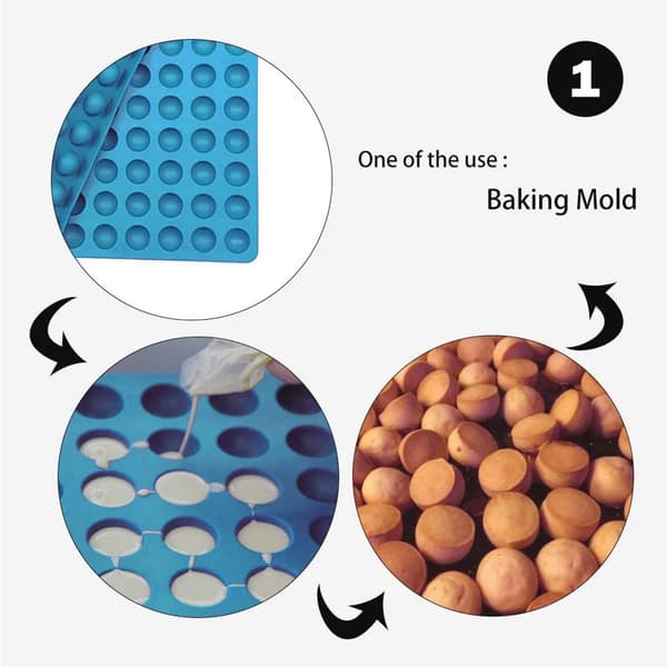 Silikon Bakeunderlag 1,5 cm Halvkuleformet Silikonpute med Småbiter Bakeform for Hundekjeks og Godbiter, Sjokoladeform Bakeunderlag