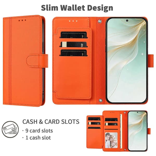 Plånboksfodral kompatibelt med iPhone 16e / 17e, 9 kortplatser, PU-läder, vikbart stativ, 16 cm rem Compatible For iPhone