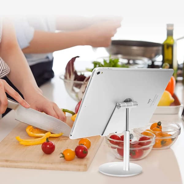 Säädettävä tablettiteline, pöytätablettiteline: Yleiskäyttöinen tablettiteline yhteensopiva, hopea