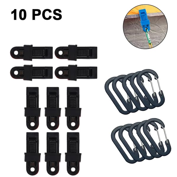 Presenningsklämmor 10-pack Svart PP-plast Markisklämmor med krokar