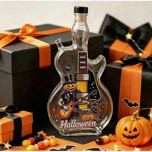 Gitarrformad karaff i glas, musiktema hemmabar bordsdekoration Halloween Guitar Shaped