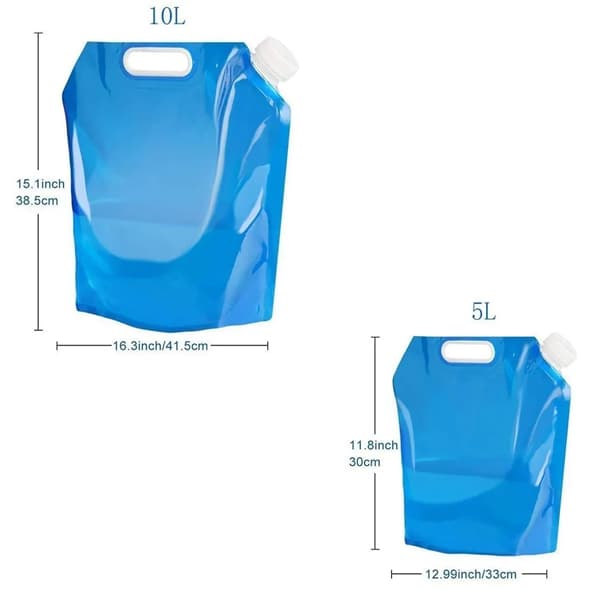 Hopfällbara vattenpåsar 4-pack 2x5L+2x10L Blå TPU för camping picknick vattenförvaring