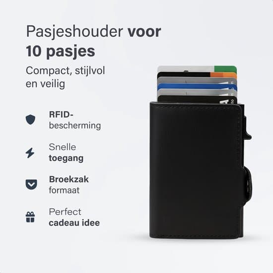 Kortholder 10 Pladser RFID Blokerende PU Læder Sort Unisex LUFT Pasjeshouder Tot