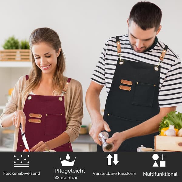Sort lærredsarbejdsforklæde til mænd og kvinder, 3 lommer, krydsrygsstropper Canvas Aprons, Waterproof