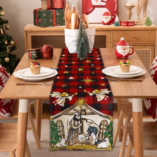 Jul vinter bordslöpare, röd buffelrutig bordslöpare Christmas Winter Table