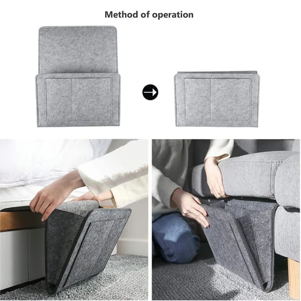 Sengekant Caddy Lysegrå Filt Sofa Side Organizer Magasinholder Soveværelse