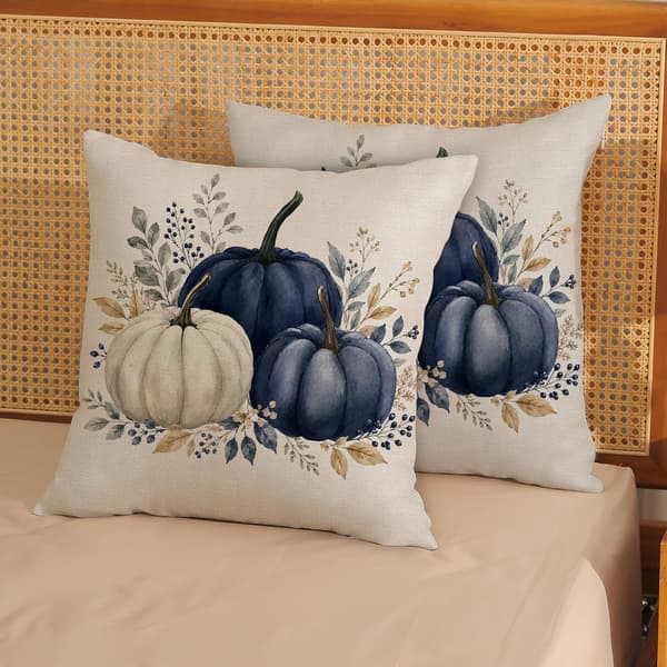 Hösten Blå Vit Pumpa Eukalyptus Kuddfodral 18x18 Set om 2 Set of 2