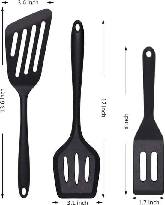 3-pak silikonespatelsæt sort varmebestandig non-stick