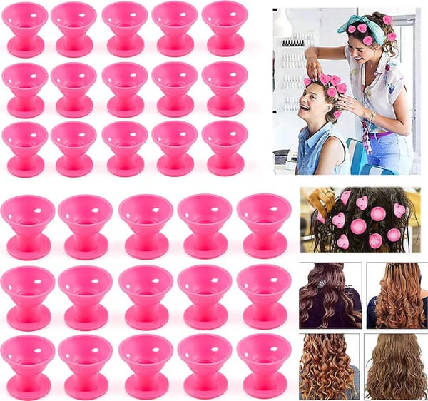 Silikonhårrullar 30-pack Värmefri Styling 15 Stora 15 Små Mjuka Rosa Rullar