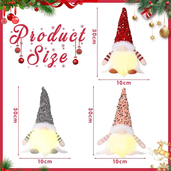 Julepynt 3 Stykker Julepynt Nisse med LED-lys, Plys Nissefigurer 3 pcs