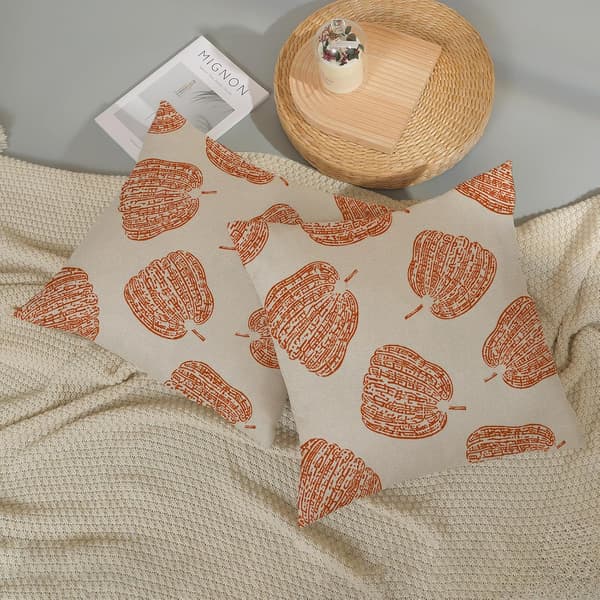Höstbrända orange pumpamönstrade kuddfodral 18x18, set om 2 Set of 2