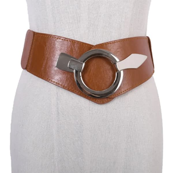 Dame retro bredt belte elastisk stretch metallspenne 77cm midje 70-100cm brun Brown