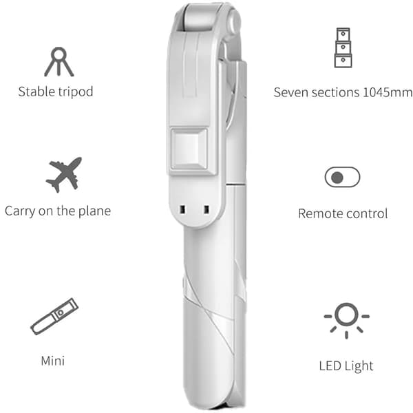Selfiepinne Stativ Vit Utdragbar Bluetooth Fjärrkontroll Kompatibel med Smartphones Android