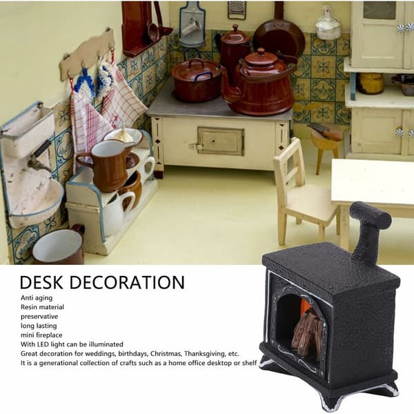 1:12 Mini LED Eldstadsmodell Dekor 5x3.5x7cm Harts Belyst Flameffekt Skrivbord Semester 1st